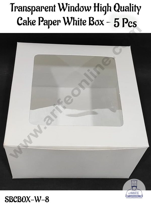 CAKE DECOR™ 5 Pcs Transparent Window High Quality Cake Paper White  Box  - 8 Inch