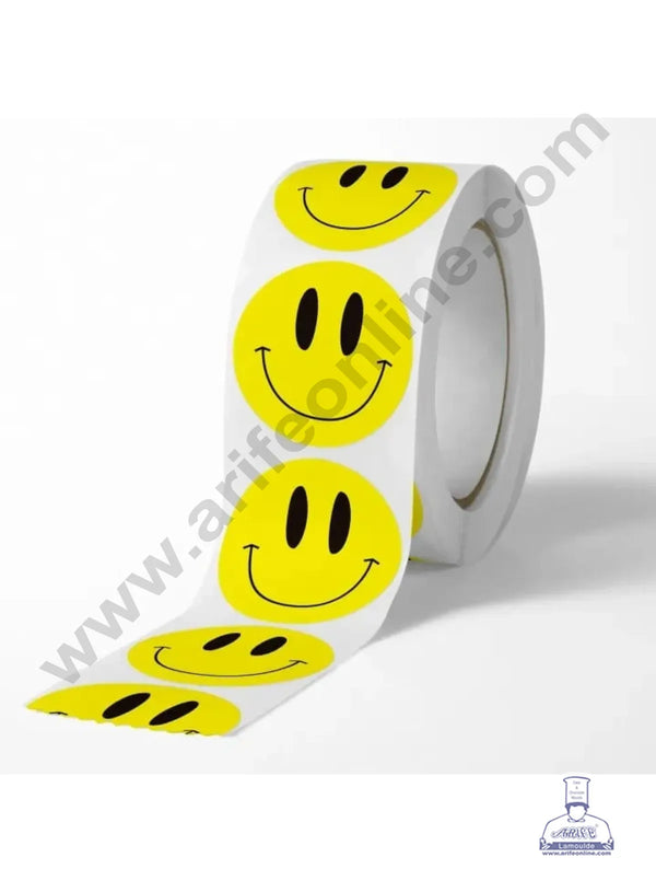 CAKE DECOR™ 1 Roll 500pcs Smiley Round Face Stickers | Self Adhesive Paper Sticker Labels 25mm