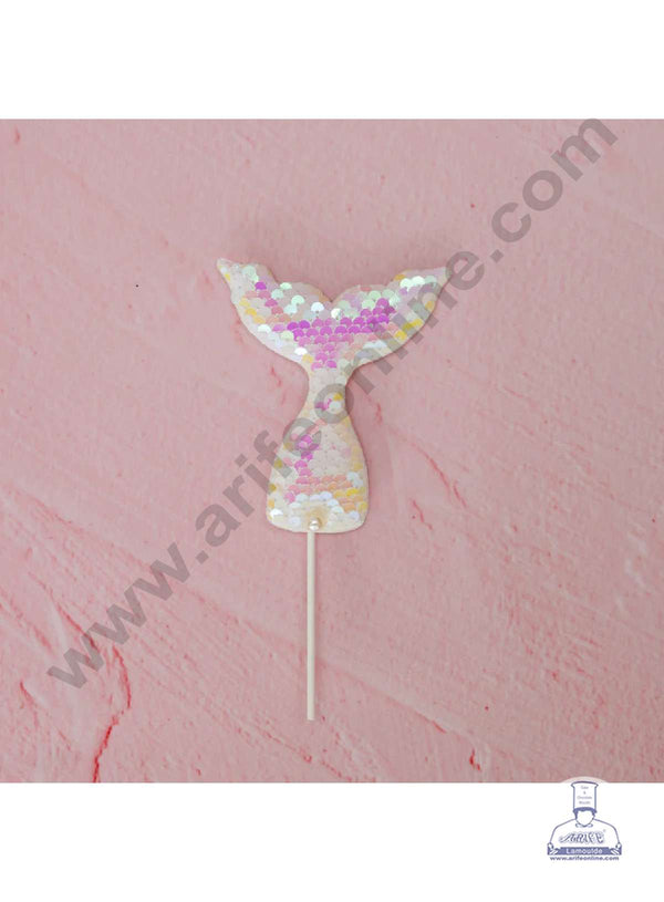 CAKE DECOR™ White-Pink Sequin Mermaid Tail Cake Topper Cake Decoration (SB-SMT-WP)