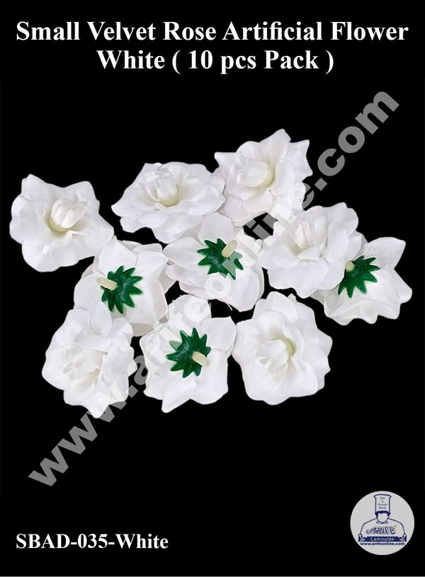 CAKE DECOR™ Small Velvet Rose Artificial Flower For Cake Decoration – White( 10 pcs Pack )