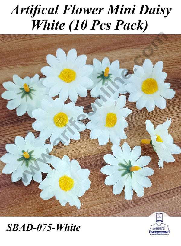 CAKE DECOR™ White Mini Daisy Artificial Flower For Cake Decoration ( 10 pcs pack )