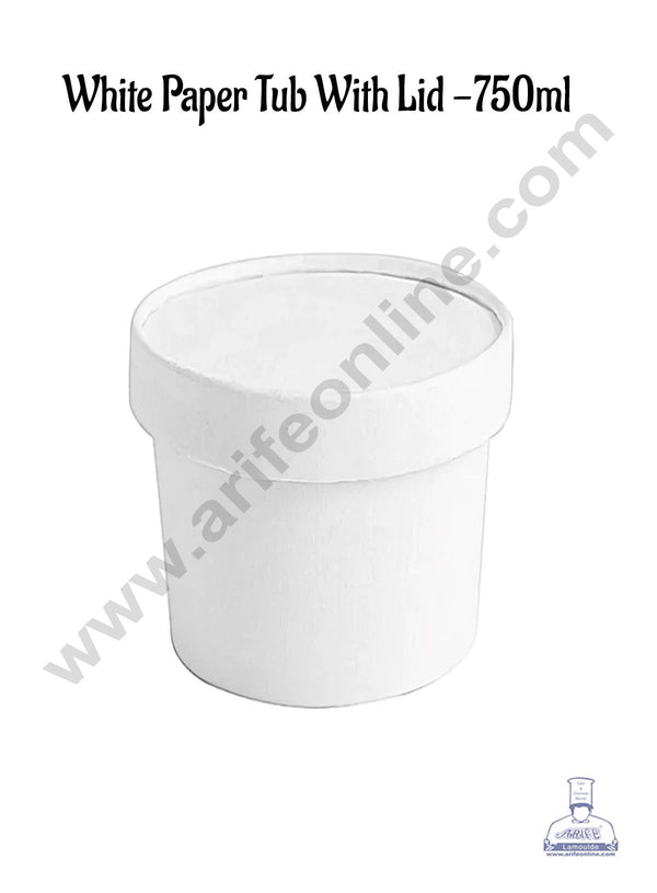 CAKE DECOR™ 750ml White Kraft Paper Tub With Lid