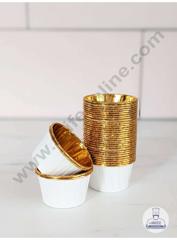 CAKE DECOR™ Golden Foil Coated Direct Bake-able Paper Muffin Cups - White (50 Pcs)