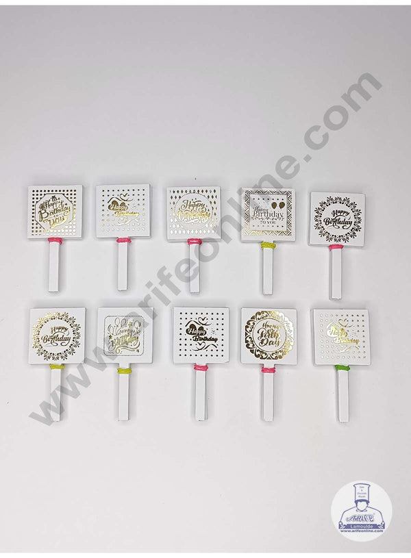 CAKE DECOR™ 100 pcs White Color Square Shape Birthday Tag with Foiling Paper Topper For Cake And Cupcake