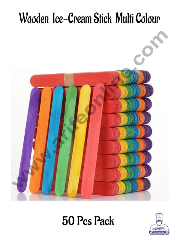 Cake Decor Natural Wooden Ice cream Sticks Multi colour  For Cakesicle Popsicle and Candy(50pcs)