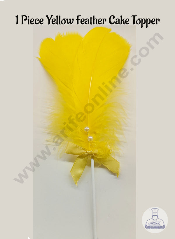 CAKE DECOR™ 1 Piece Yellow Feather Topper For Cake Decoration