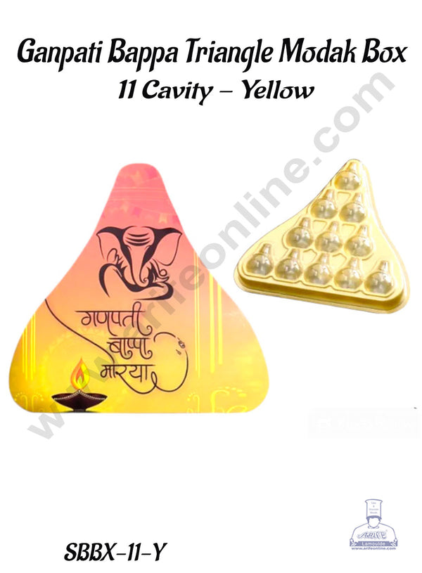 CAKE DECOR™ 11 Cavity Yellow Ganpati Bappa Triangle Shape Modak PVC Box  – ( Pack of 1 Pc )