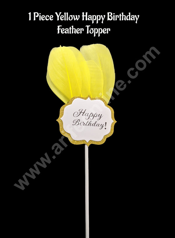 CAKE DECOR™ 1 Piece Yellow Happy Birthday Feather Topper For Cake Decoration