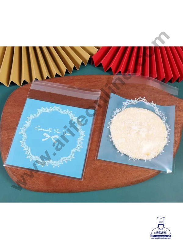 CAKE DECOR™  Blue Color Especially For You Gift Bags with Doily & Ribbon Pattern Mini Packaging Bags | Cellophane Small Bags |  Self Adhesive | 100 Pcs