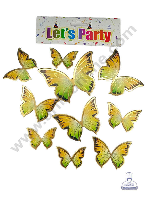 CAKE DECOR™ 10 pcs Let's Party Yellow Green with Black Tip Butterfly Paper Topper For Cake And Cupcake