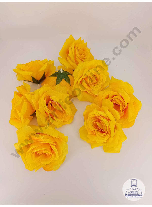 CAKE DECOR™ Large Rose Artificial Flower For Cake Decoration – Yellow ( 5 pc pack )
