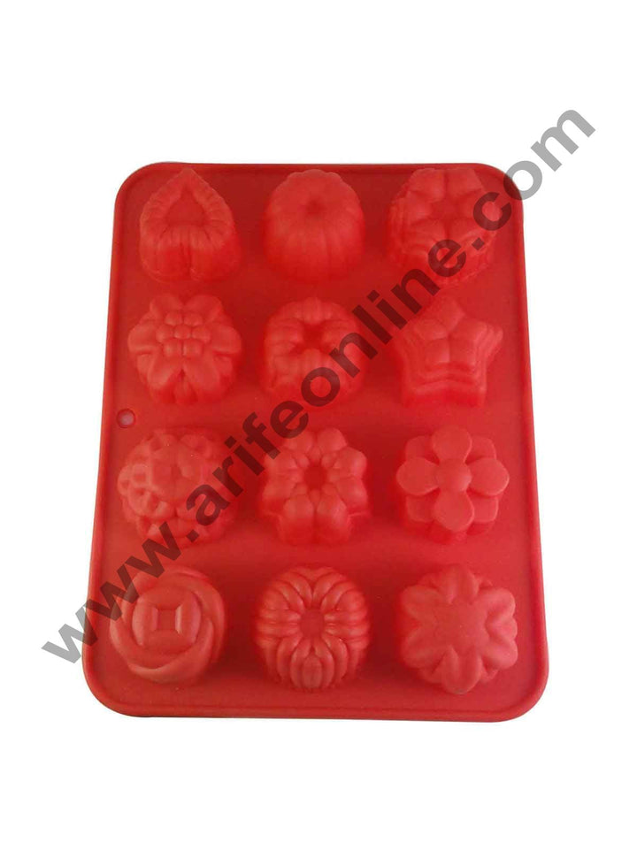 Cake Decor Silicon 12 in 1 Mix Flowers Shape Muffin Cupcake Mould