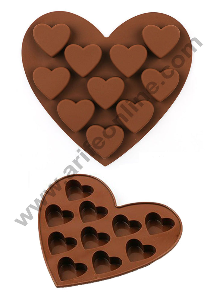 Cake Decor Silicon 10 Cavity Heart Shape Design Chocolate Mould Ice, Jelly Candy Mould