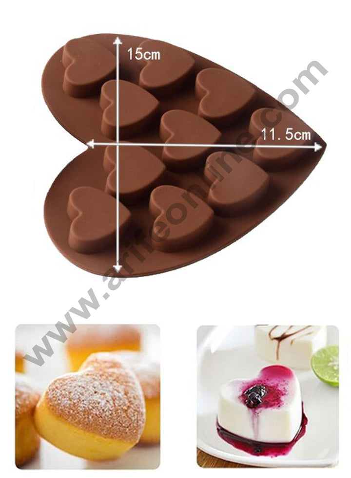 Cake Decor Silicon 10 Cavity Heart Shape Design Chocolate Mould Ice, Jelly Candy Mould