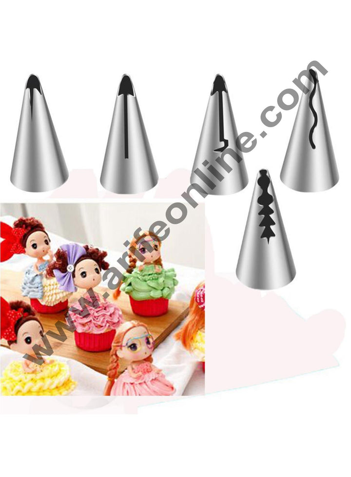 Cake Decor 5 Piece Cake Decorating Set Frosting Icing Piping Bag Tips With Steel Nozzles. Reusable & Washable.