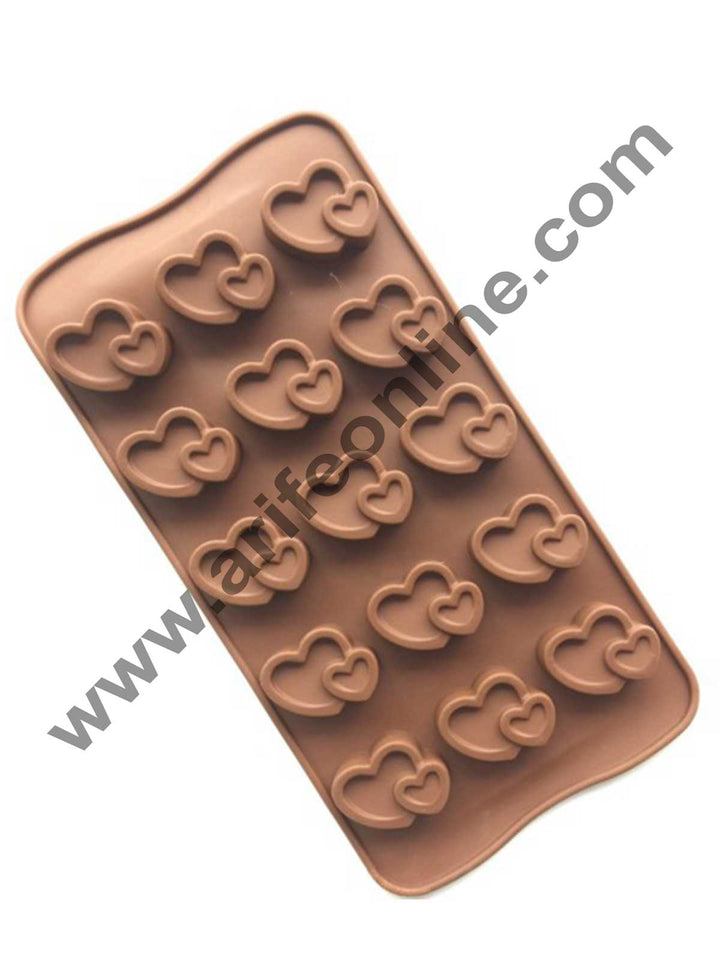 Cake Decor Silicon 15 Cavity Velantine Heart Design Brown Chocolate Mould, Ice Mould, Chocolate Decorating Mould
