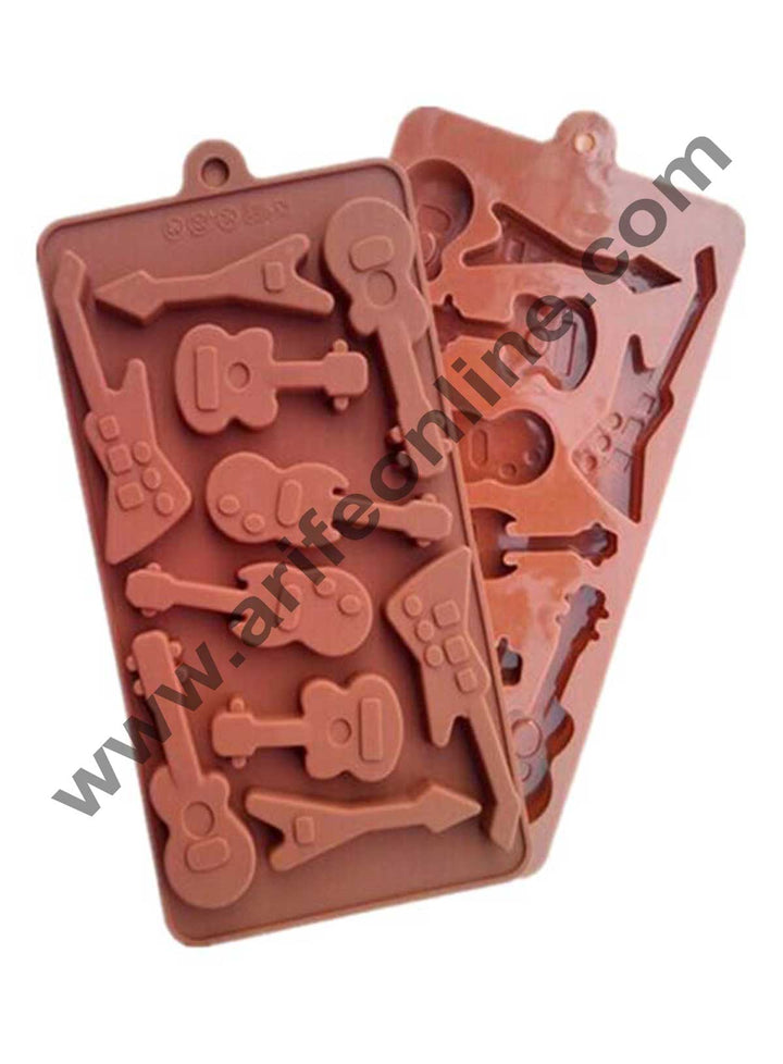 Cake Decor Silicon 10 Cavity Guitar Design Brown Chocolate Mould, Ice Mould, Chocolate Decorating Mould
