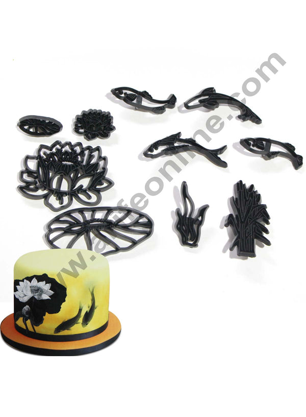 10PCS-SET-Lotus-Pond-Theme-Cookie-Cutter-Plastic-Fish-Lotus-Fondant-Biscuit-Mold-Cutter-Sugarcraft-Cake