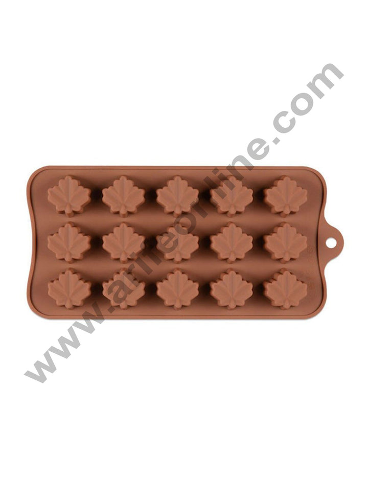 Cake Decor Silicon 15 Cavity Maple Leaf Design Brown Chocolate Mould, Ice Mould, Chocolate Decorating Mould