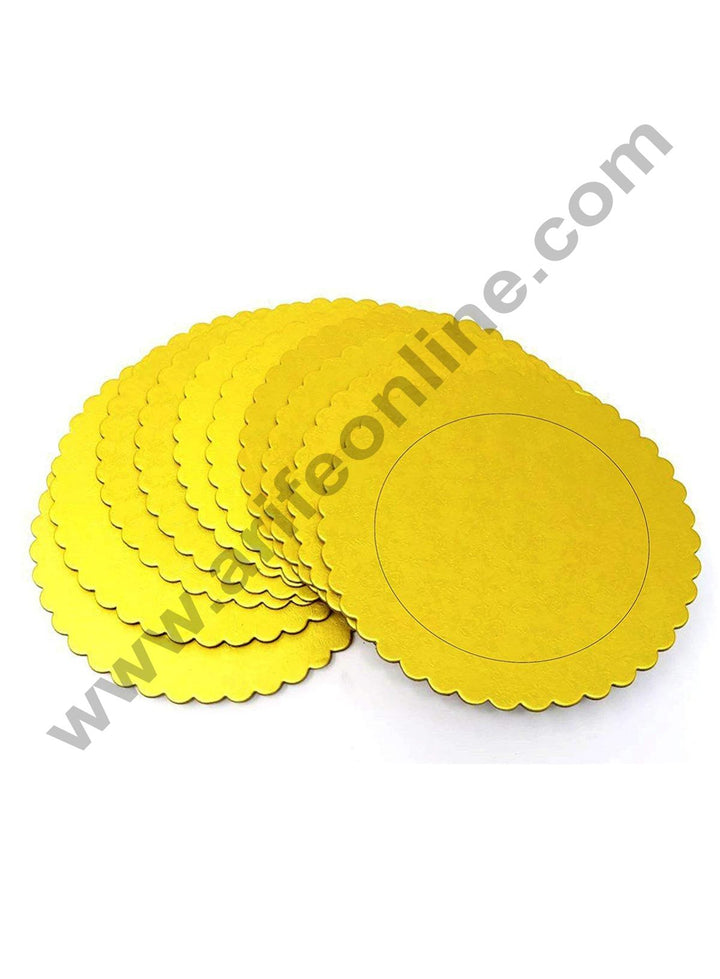 Cake Decor Gold Design Flower Print Glossy Corrugated Cake Board Base 12 Inch Diameter for Half Kg Cakes- Pack of 10Pcs