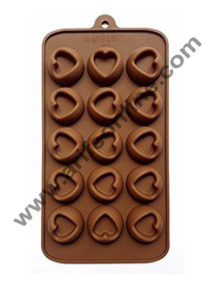 Cake Decor Silicon 15 Cavity Heart Design Brown Chocolate Mould, Ice Mould, Chocolate Decorating Mould