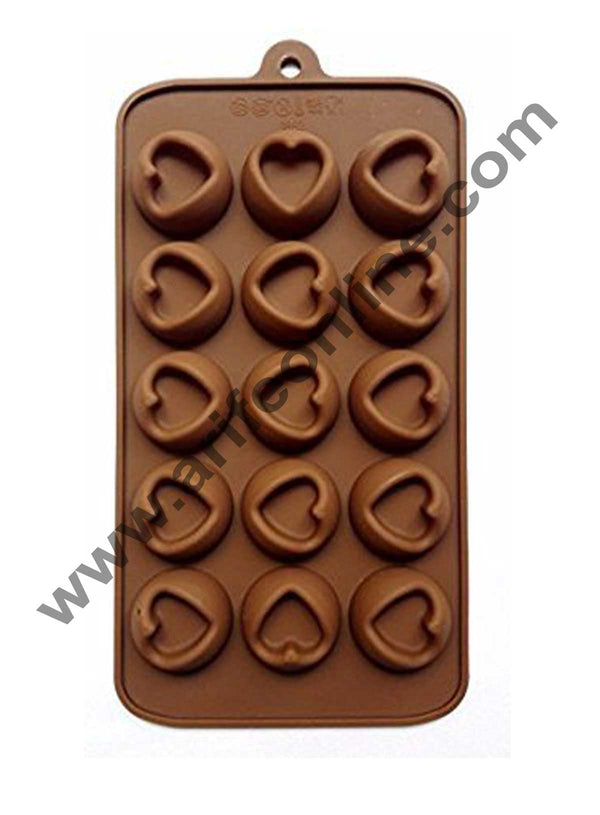 Cake Decor Silicon 15 Cavity Heart Design Brown Chocolate Mould, Ice Mould, Chocolate Decorating Mould