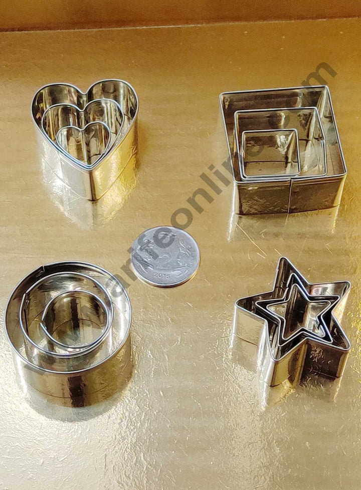 Cake Decor Small 12Pcs Star,Circle,Heart and Square Shape Stainless Steel Cookie Cutter, Cutter Cake Decoration Tools