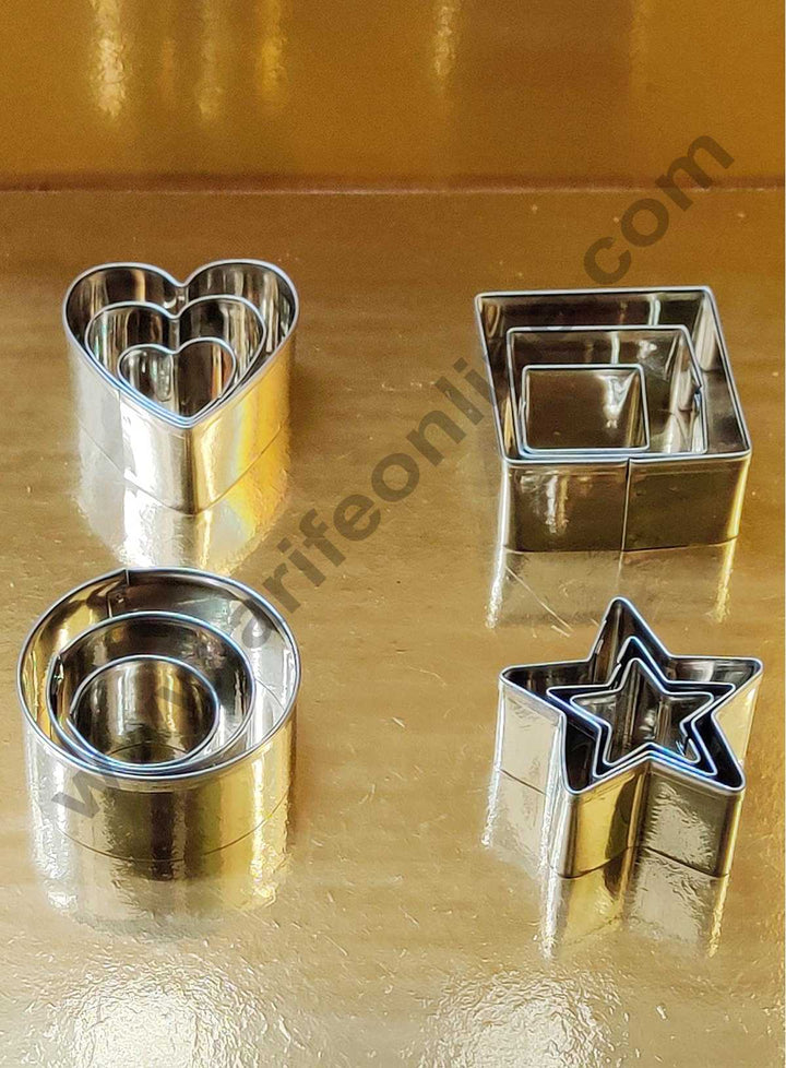Cake Decor Small 12Pcs Star,Circle,Heart and Square Shape Stainless Steel Cookie Cutter, Cutter Cake Decoration Tools