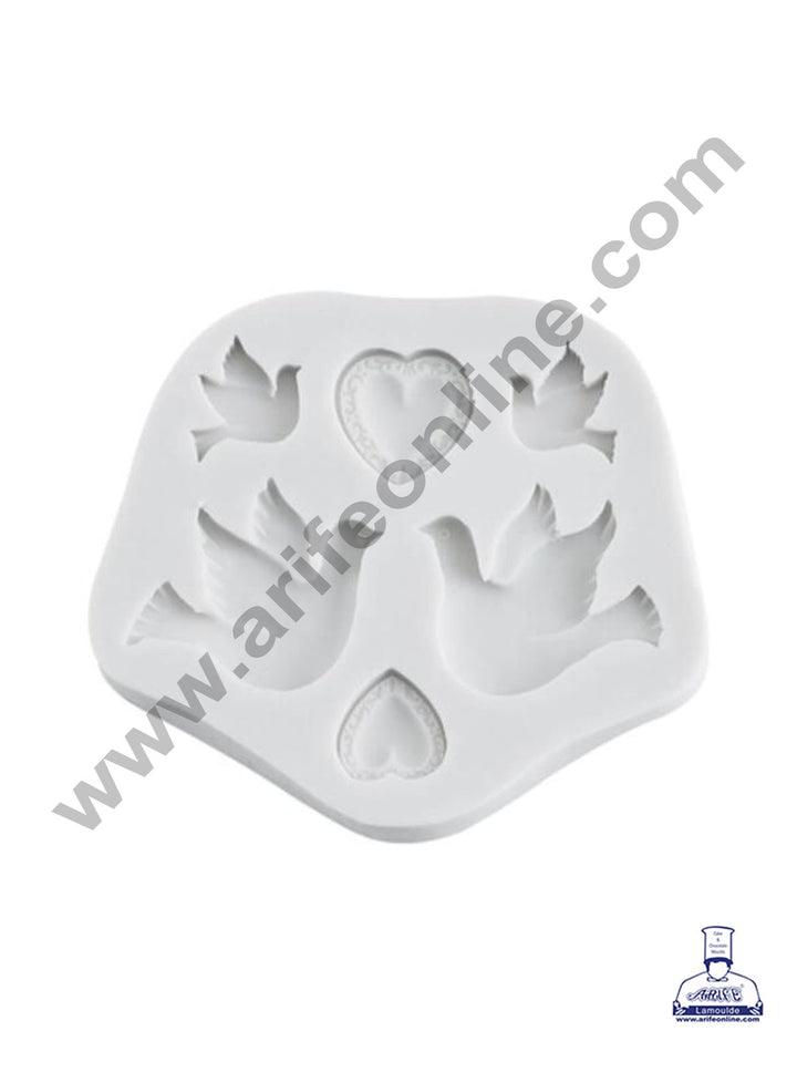 Cake Decor Silicone 4 Birds And 2 Heart Fondant Marzipan Mould