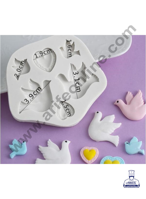 Cake Decor Silicone 4 Birds And 2 Heart Fondant Marzipan Mould