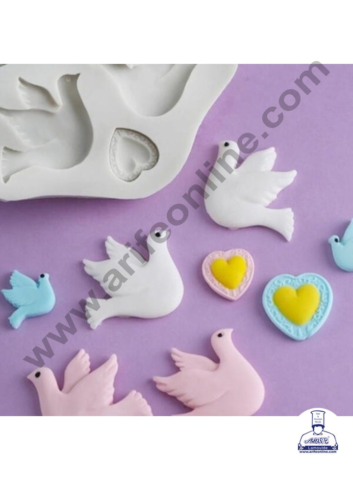 Cake Decor Silicone 4 Birds And 2 Heart Fondant Marzipan Mould