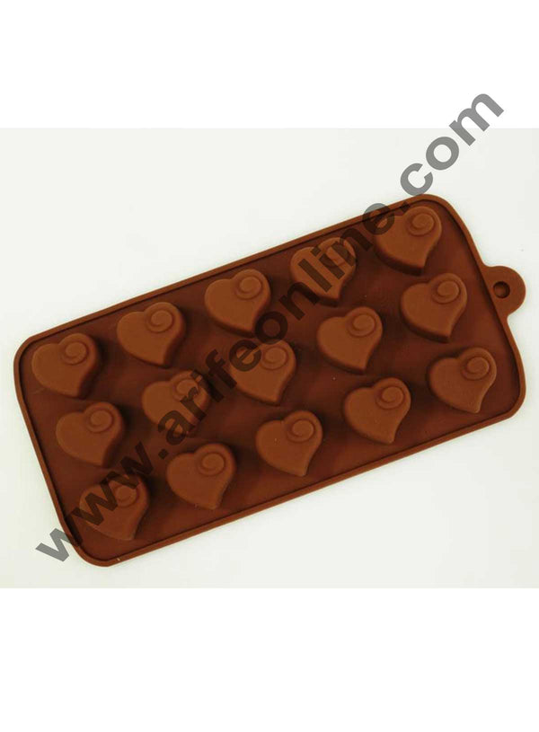 Cake Decor Silicon 15 Cavity Heart Design Brown Chocolate Mould, Ice Mould, Chocolate Decorating Mould