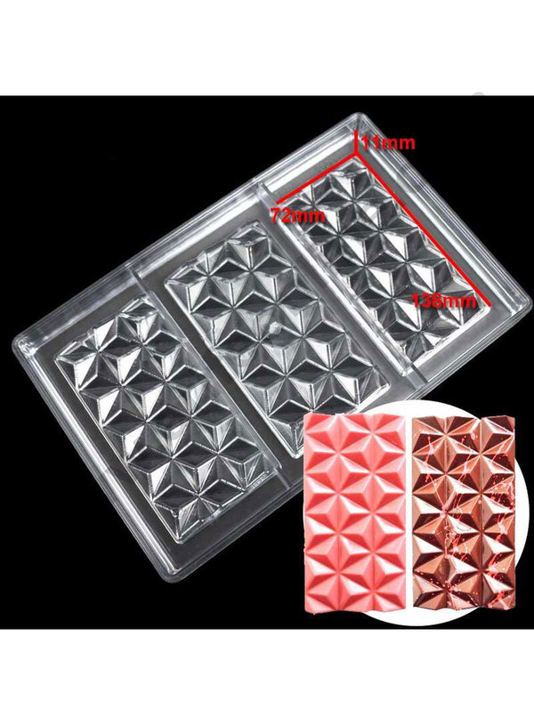 Cake Decor 3 Cavity 3D Diamond Bar Shaped Polycarbonate Chocolate Mould SB-1419