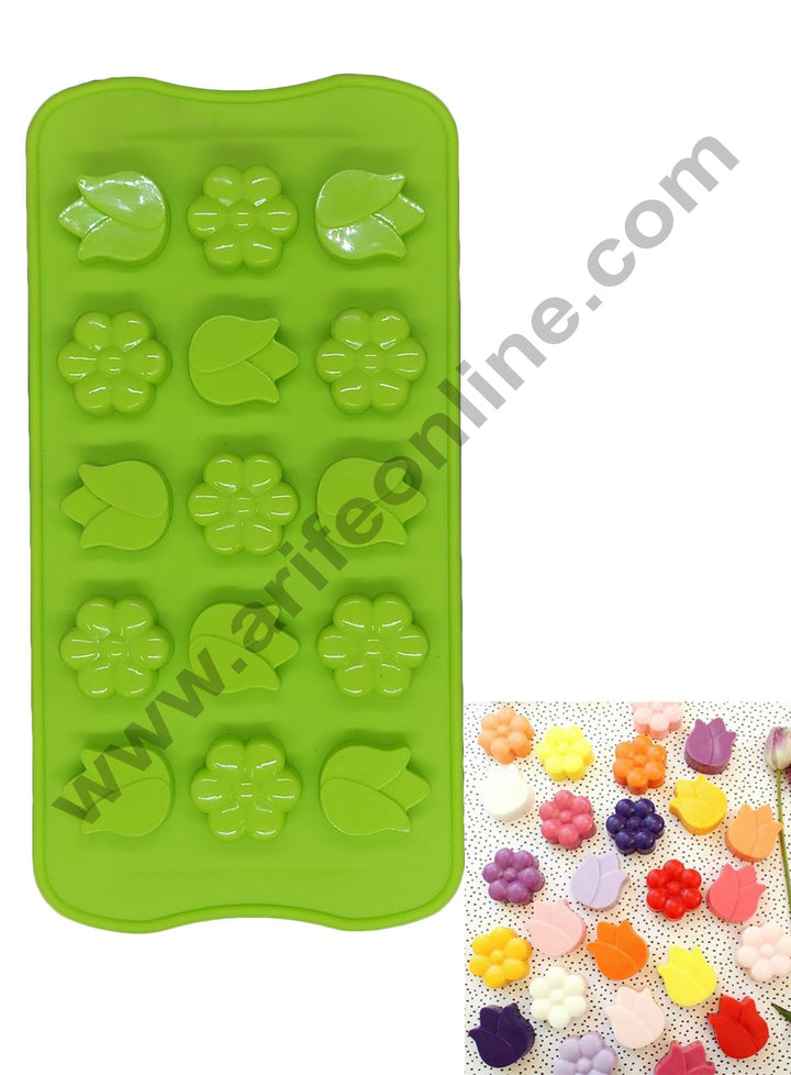 Cake Decor Silicon 15 Cavity Lily And Daisy Flower Shape Design Chocolate Mould Ice, Jelly Candy Mould