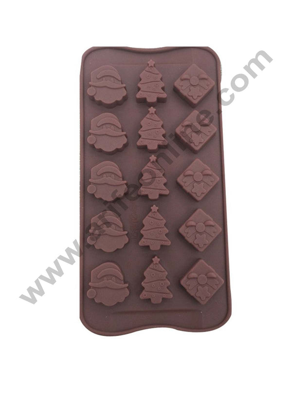 Cake Decor Silicon 15 Cavity Christmas Design Brown Chocolate Mould, Ice Mould, Chocolate Decorating Mould