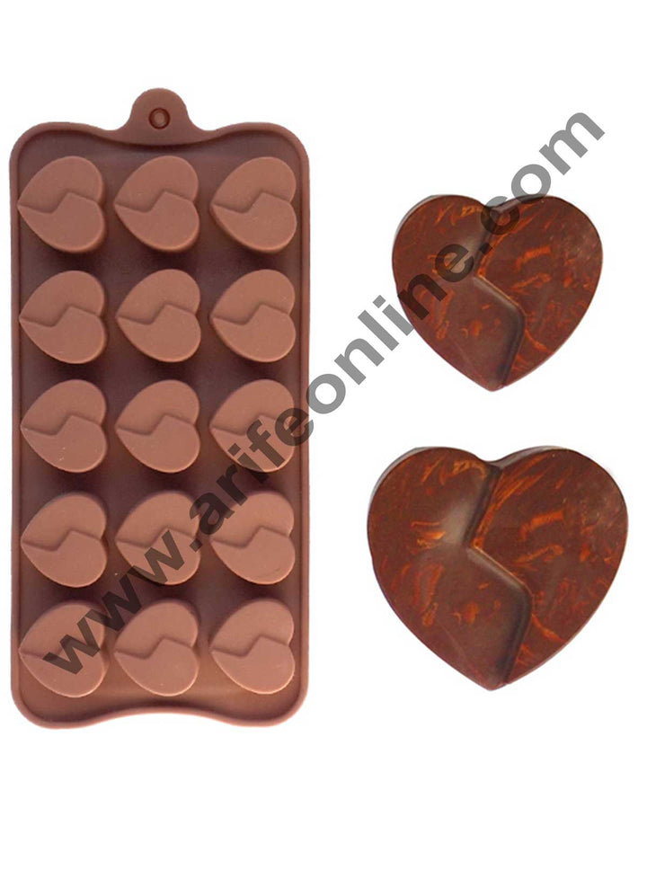 Cake Decor Silicon 15 Cavity Double Heart Shape Brown Chocolate Mould, Ice Mould, Chocolate Decorating Mould