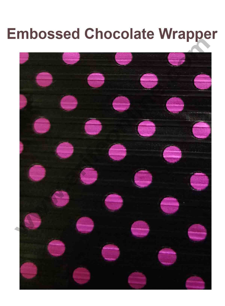 Cake Decor Chocolate Wrappering Foil, Embossed Chocolate Wrapper, 200 Sheets - 10in x 7in - Black with Pink Dots