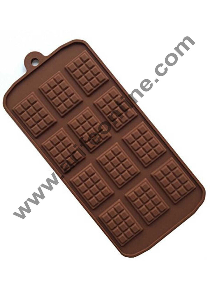 Cake Decor Silicon 12 Cavity Thin Dairy milk Brown Chocolate Mould, Ice Mould, Chocolate Decorating Mould