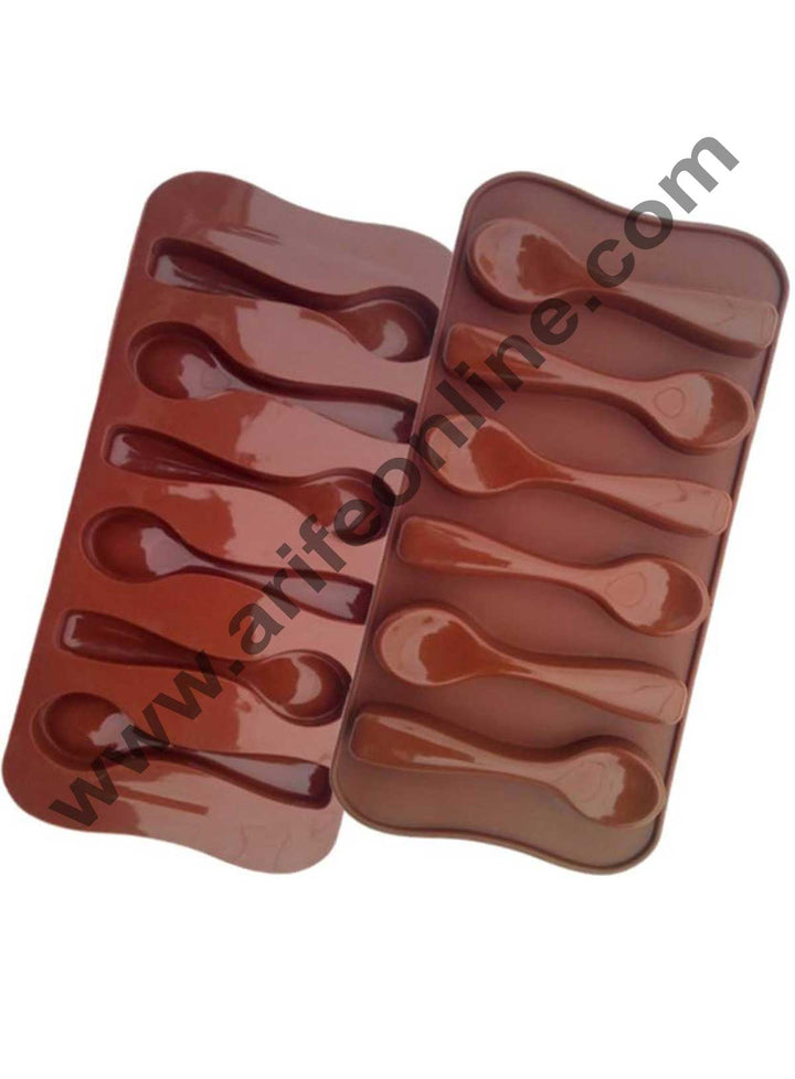 Cake Decor Silicon 6 Cavity Spoon Design Brown Chocolate Mould, Ice Mould, Chocolate Decorating Mould