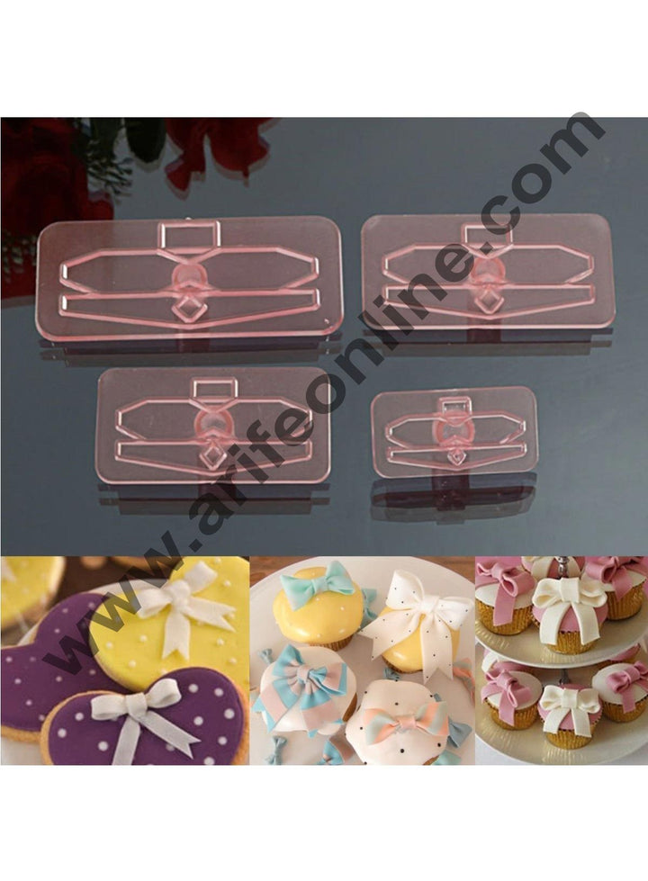 Cake Decor 4Pc Plastic Bow Cake Cutter Decor Mold Icing Cookie Biscuit Fondant Embosser
