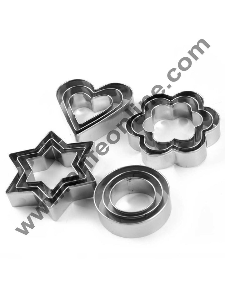 Cake Decor 12Pcs Star,Circle,Heart and Flowers Shape Stainless Steel Cookie Cutter, Cutter Bakeware Mould Biscuit Mould Set Sugar Arts Fondant Cake Decoration Tools