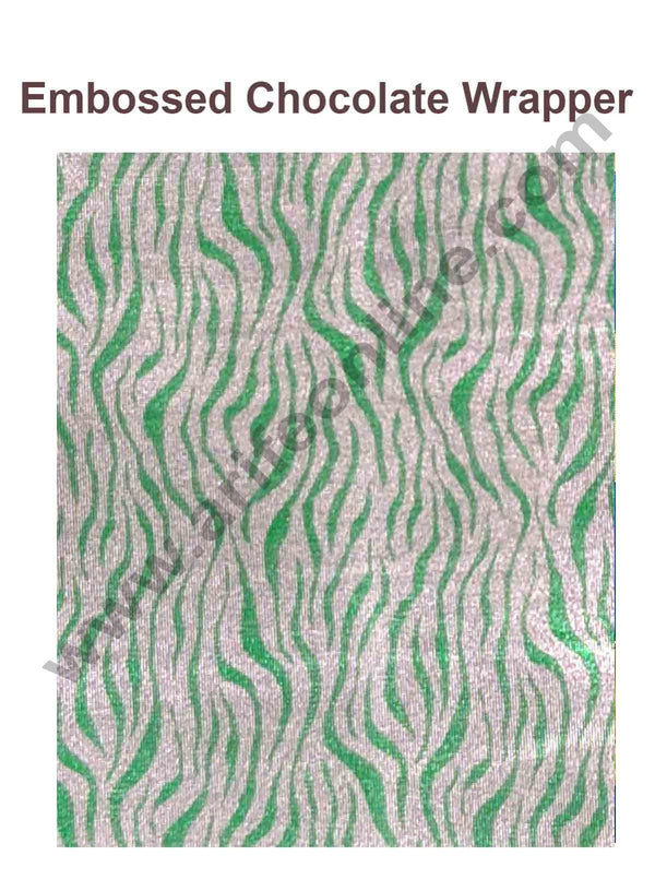 Cake Decor Chocolate Wrappering Foil, Embossed Chocolate Wrapper, 200 Sheets - 10in x 7in - Golden Green Zebra Stripes