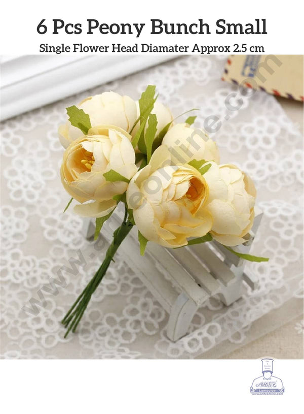 CAKE DECOR™ Small Peony Artificial Flower Bunch For Cake Decoration – Light Yellow ( 6 pc pack )