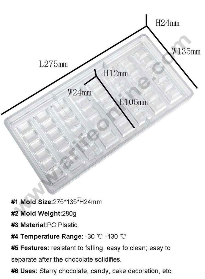 Cake Decor 7 Cavity Bar Shaped Polycarbonate Chocolate Mould SB-2010