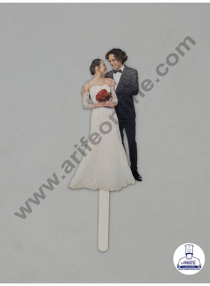 Cake Decor 5 Inches Digital Printed Cake Toppers - Black White Dress Couple