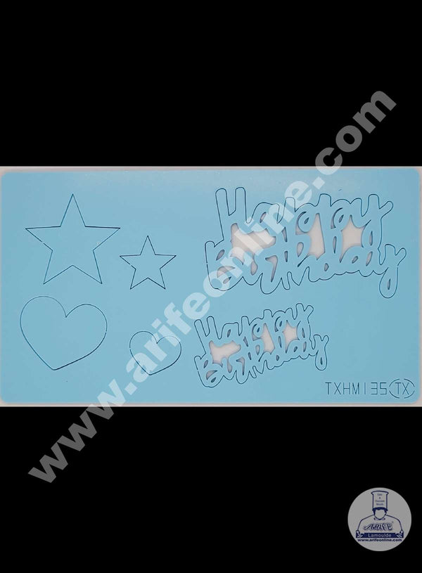 Cake Decor Happy Birthday with Star and Heart Shape Acrylic DIY Stamp Embossed Fondant Cake Decorating TXHMI-35