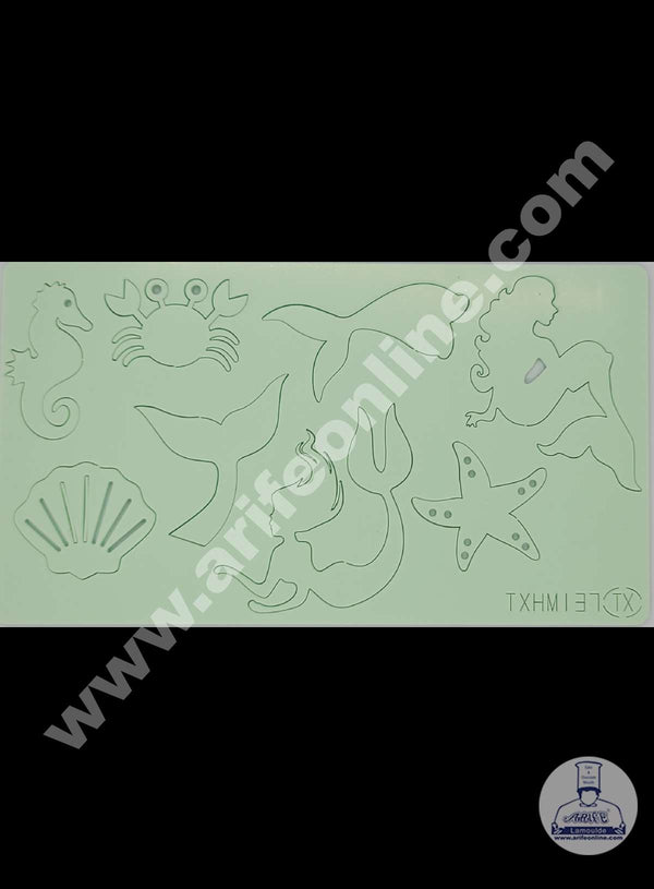 Cake Decor Sea Theme and Mermaid Tail Shape Acrylic DIY Stamp Embossed Fondant Cake Decorating TXHMI-37