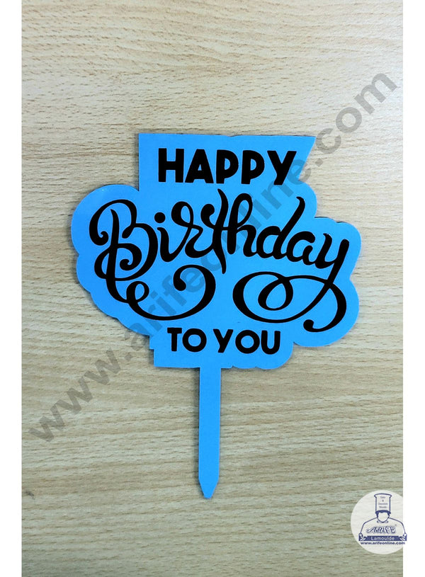 Cake Decor 5 Inches Digital Printed Cake Toppers - Happy Birthday To You Sky Blue Black