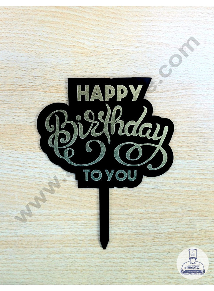 Cake Decor 5 Inches Digital Printed Cake Toppers - Happy Birthday To You Golden Black