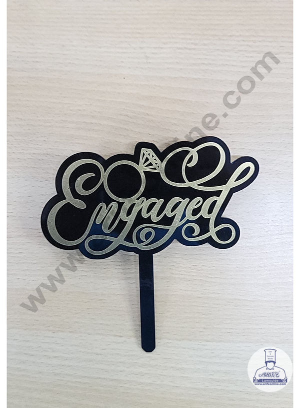 Cake Decor 5 Inches Digital Printed Cake Toppers - Engaged Golden Black